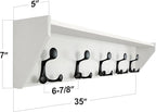 SKOLOO Wall Shelf with Hooks, 35-Inch White Coat Rack Wall Mount with Shelf Organizer - Lightweight & Sturdy, 5 Tri Hooks - Perfect for Entryway, Hallway, Living Room, Bedroom, Mudroom