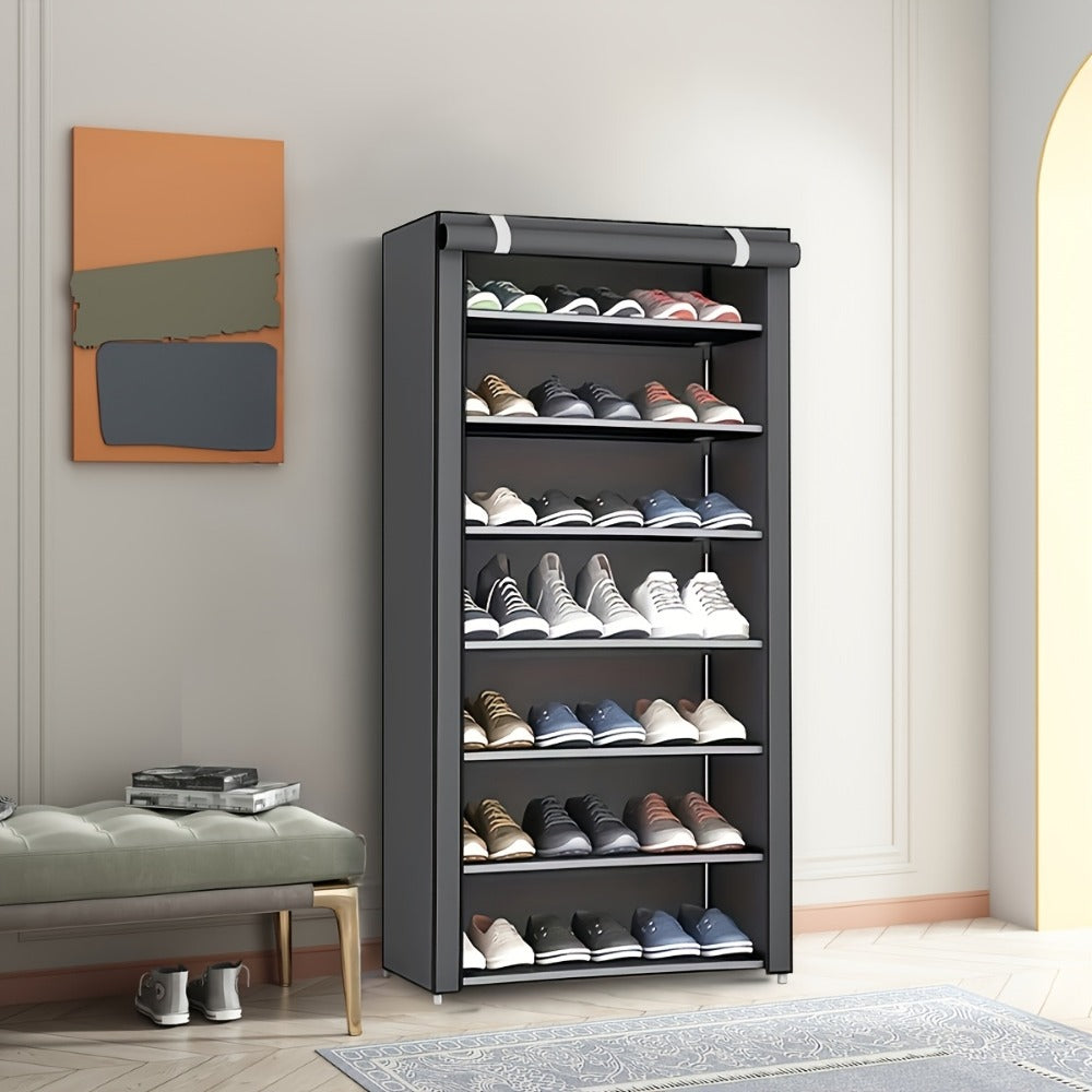 Shoe Cabinet, Furn Mivo Tall Gray Fabric-Cover Organizer with 7-Layer and 9-Layer Configurations